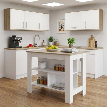 White and Brown 41" Kitchen Island With Storage