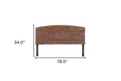 Brown Natural and Rustic Woven Banana Leaf Curved King Size Headboard