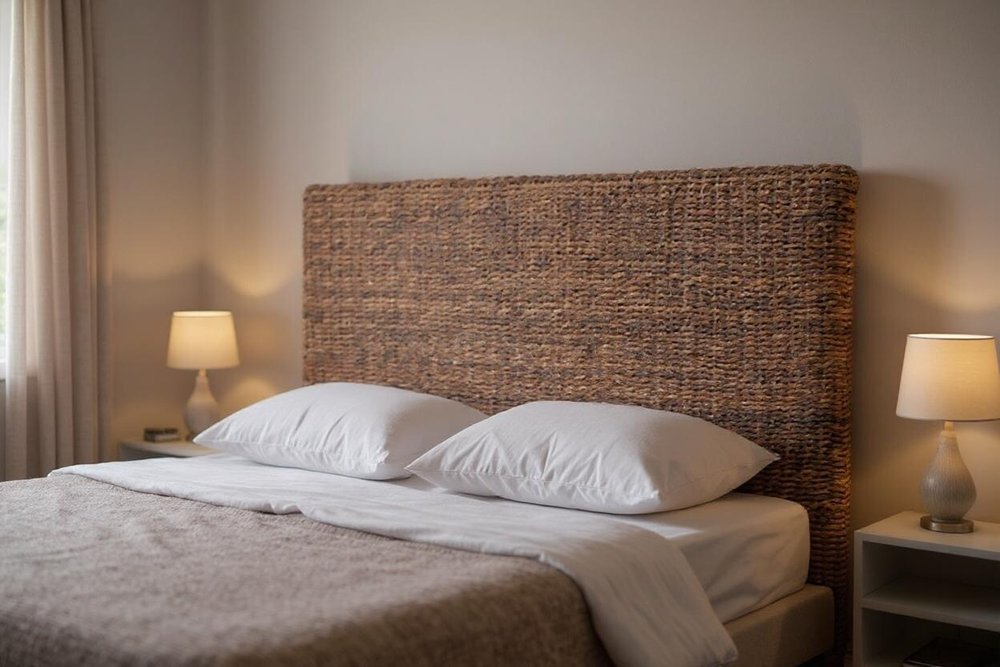 Brown Natural and Rustic Woven Banana Leaf Straight Queen Size Headboard
