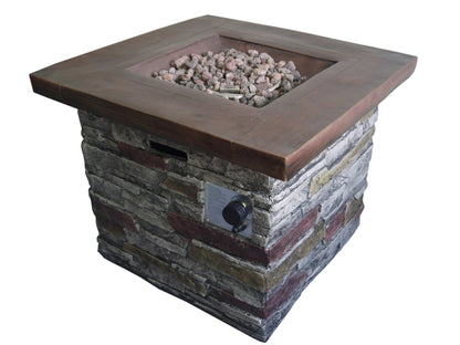 Outdoor Brown Wood and Brick Square Gas Fire Pit with Lava Rocks