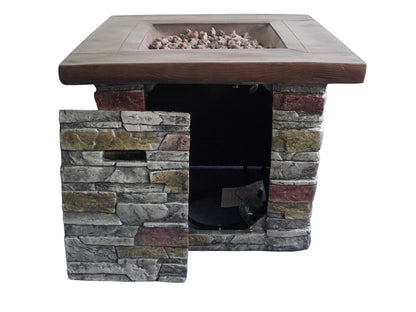 Outdoor Brown Wood and Brick Square Gas Fire Pit with Lava Rocks