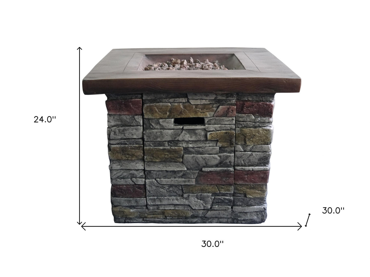 Outdoor Brown Wood and Brick Square Gas Fire Pit with Lava Rocks