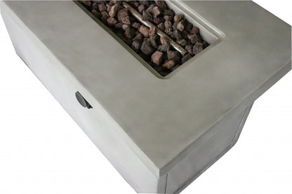 Rectangular Grey Cement Gas Fire Pit with Lava Rocks