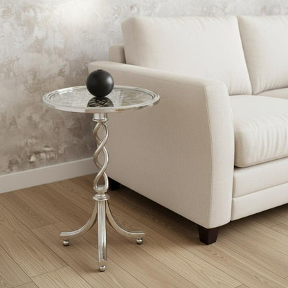 26" Silver Aluminum Open Lattice Round Top End Table