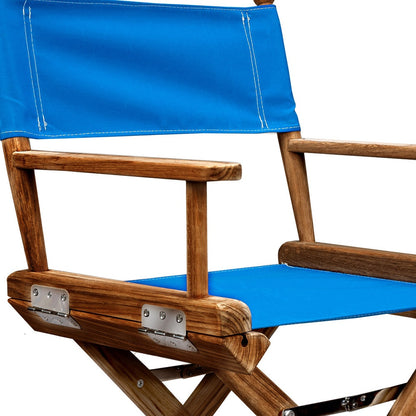 23" Blue and Natural Wood Solid Wood Indoor Outdoor Director Chair