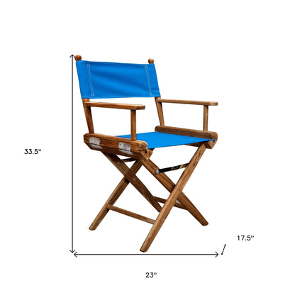 23" Blue and Natural Wood Solid Wood Indoor Outdoor Director Chair