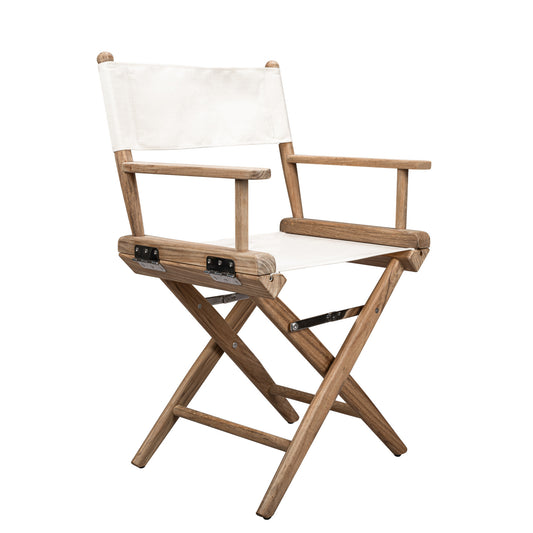 23" Brown and Ivory and Natural Wood Solid Wood Indoor Outdoor Director Chair