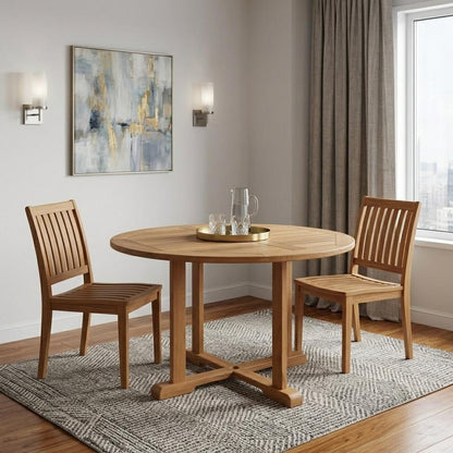 48" Brown Round Solid Teak Wood Dining Table