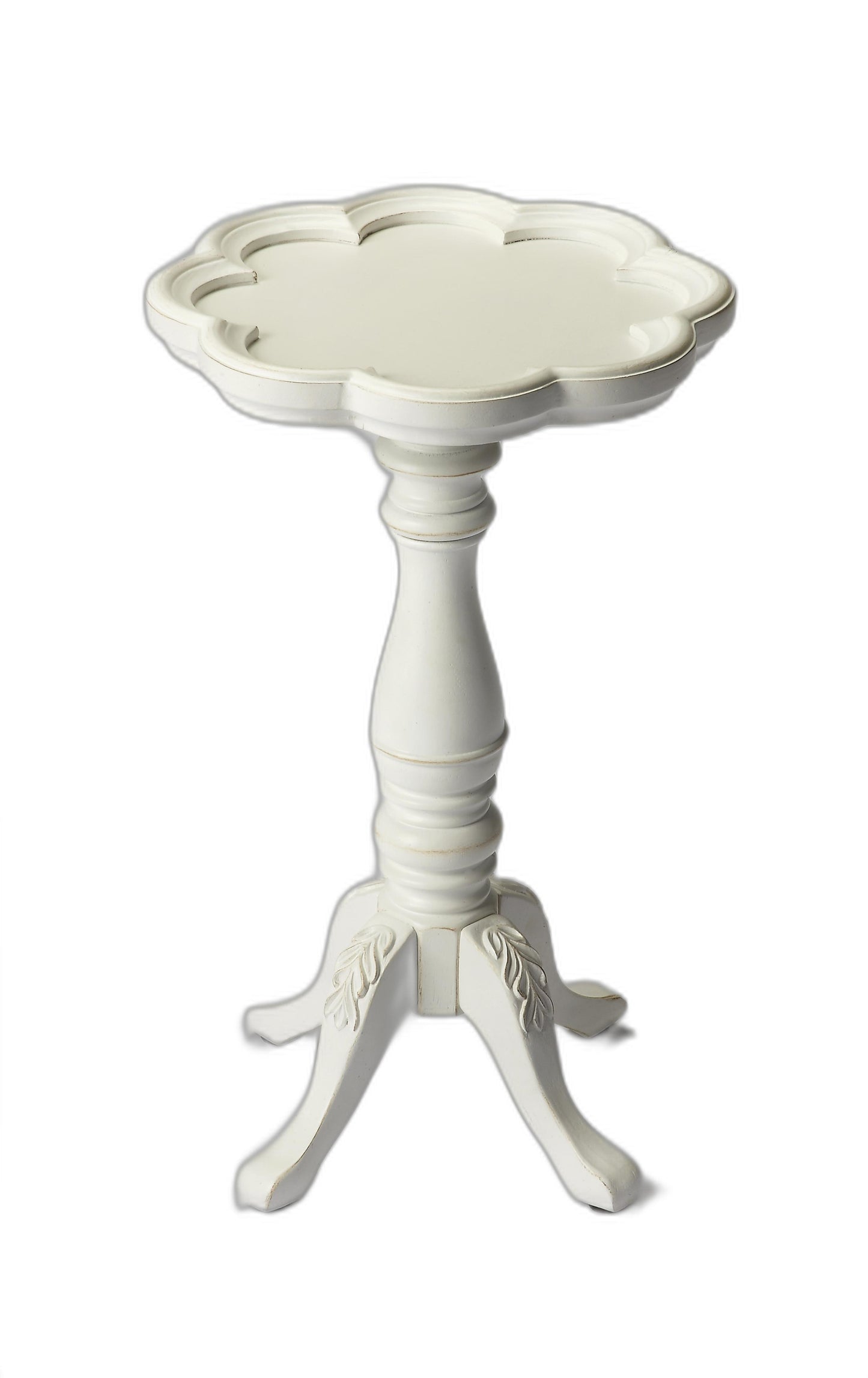 20" Cottage White Wood Floral Top End Table