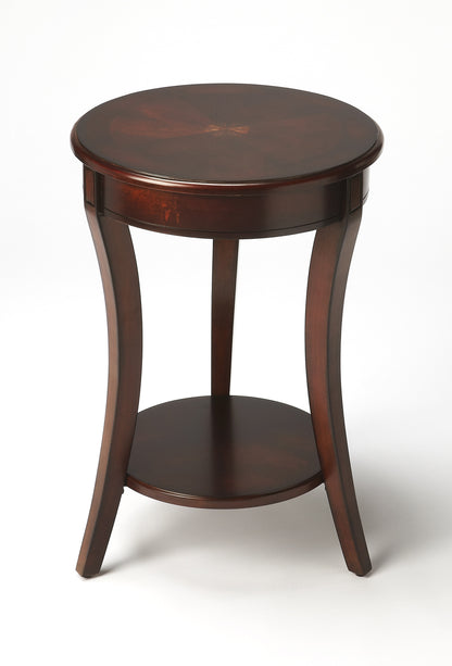 26" Dark Brown Wood And Wood Round End Table With Shelf