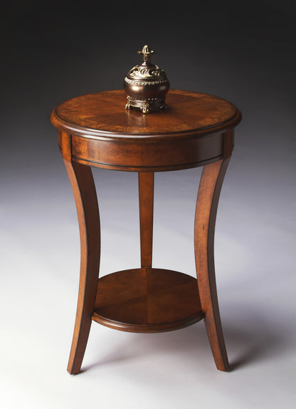 26" Brown Wood And Wood Round End Table With Shelf