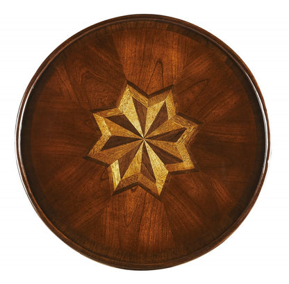 24" Wood Brown Wood And Solid Wood Round End Table With Shelf