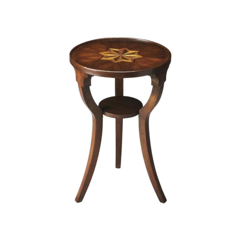 24" Wood Brown Wood And Solid Wood Round End Table With Shelf