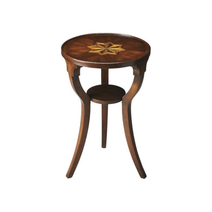 24" Wood Brown Wood And Solid Wood Round End Table With Shelf