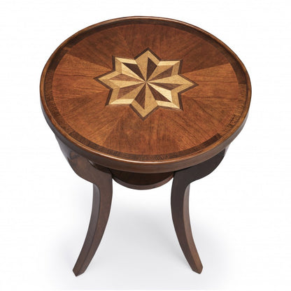 24" Brown And Olive Ash Manufactured Wood Round End Table With Shelf