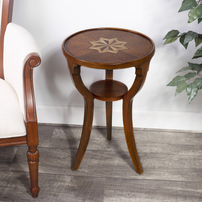 24" Brown And Olive Ash Manufactured Wood Round End Table With Shelf