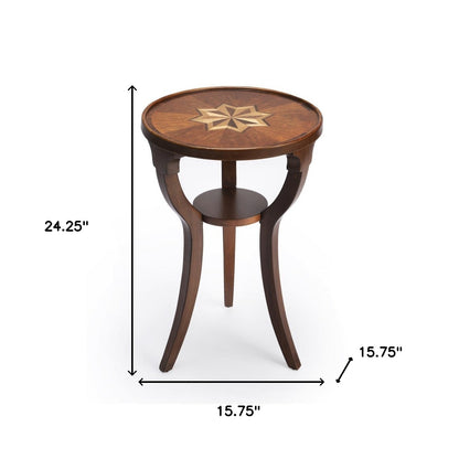 24" Brown And Olive Ash Manufactured Wood Round End Table With Shelf