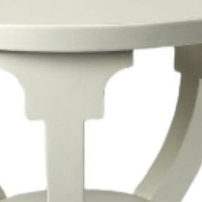 24" White Wood And Solid Wood Round End Table With Shelf