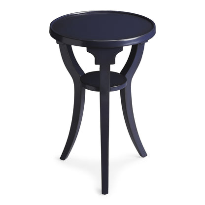 24" Blue Wood And Solid Wood Round End Table With Shelf