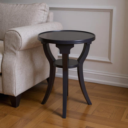 24" Blue Wood And Solid Wood Round End Table With Shelf