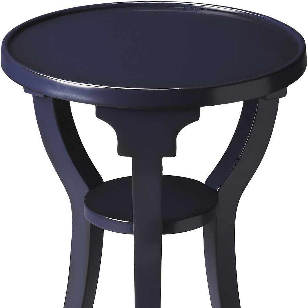 24" Blue Wood And Solid Wood Round End Table With Shelf