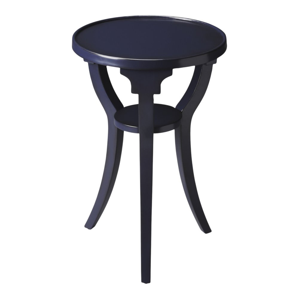 24" Blue Wood And Solid Wood Round End Table With Shelf