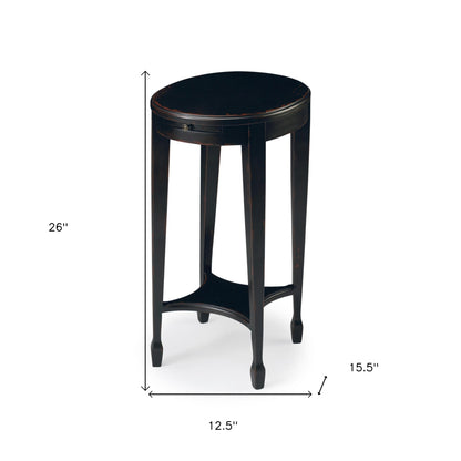 26" Rustic Black Manufactured Wood Oval End Table With Shelf