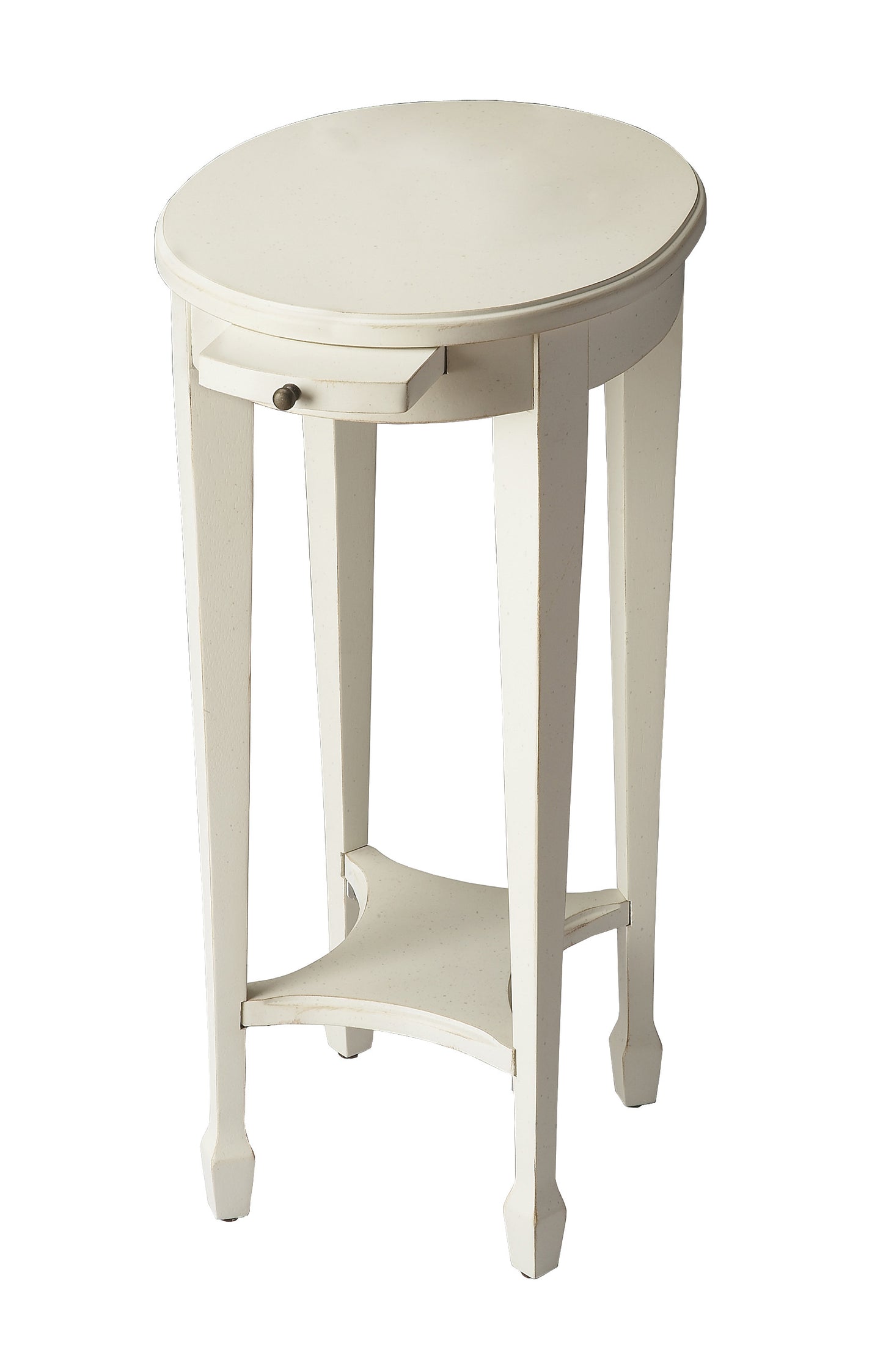 26" White Oval End Table With Shelf