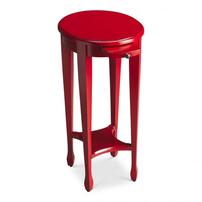 26" Red Manufactured Wood Oval End Table With Shelf