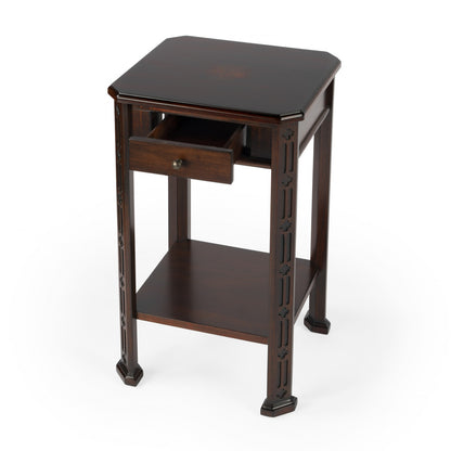 27" Dark Brown And Cherry Manufactured Wood Rectangular End Table With Drawer And Shelf