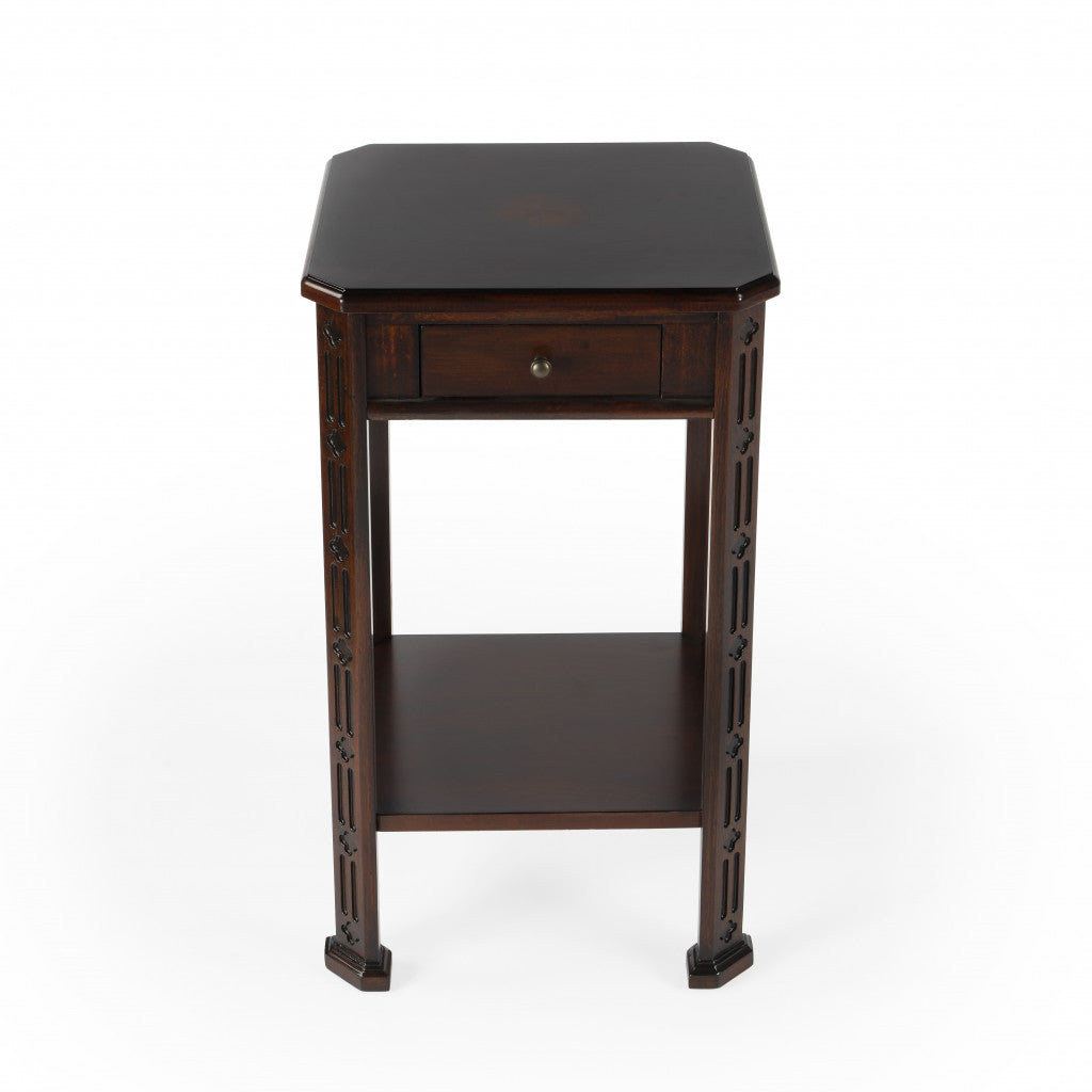 27" Dark Brown And Cherry Manufactured Wood Rectangular End Table With Drawer And Shelf