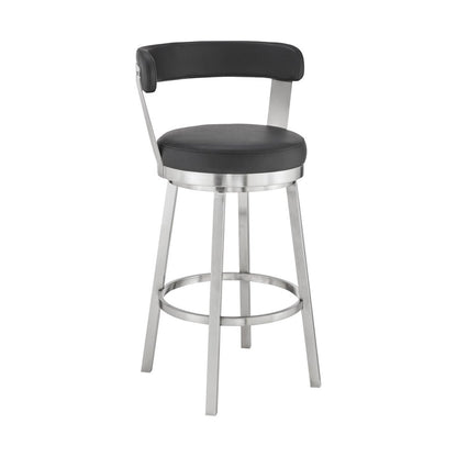 30" Black And Silver Fabric And Iron Backless Bar Height Swivel Bar Chair