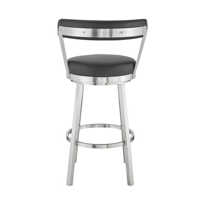 30" Black And Silver Fabric And Iron Backless Bar Height Swivel Bar Chair
