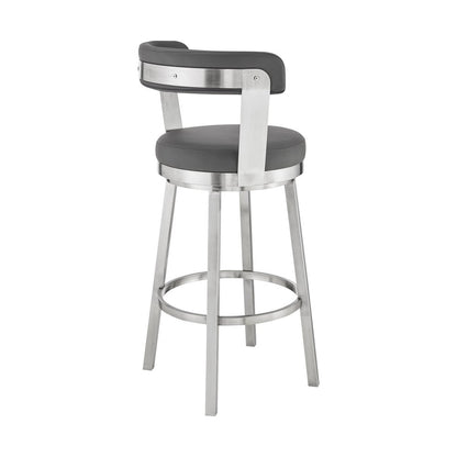 26" Gray And Silver Fabric And Iron Backless Counter Height Swivel Bar Chair