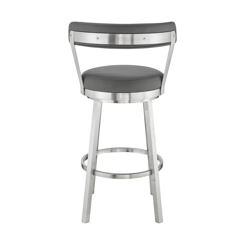 26" Gray And Silver Fabric And Iron Backless Counter Height Swivel Bar Chair
