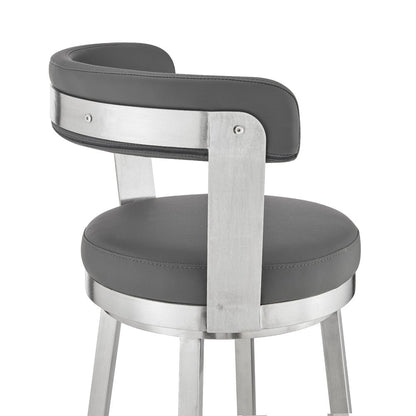26" Gray And Silver Fabric And Iron Backless Counter Height Swivel Bar Chair