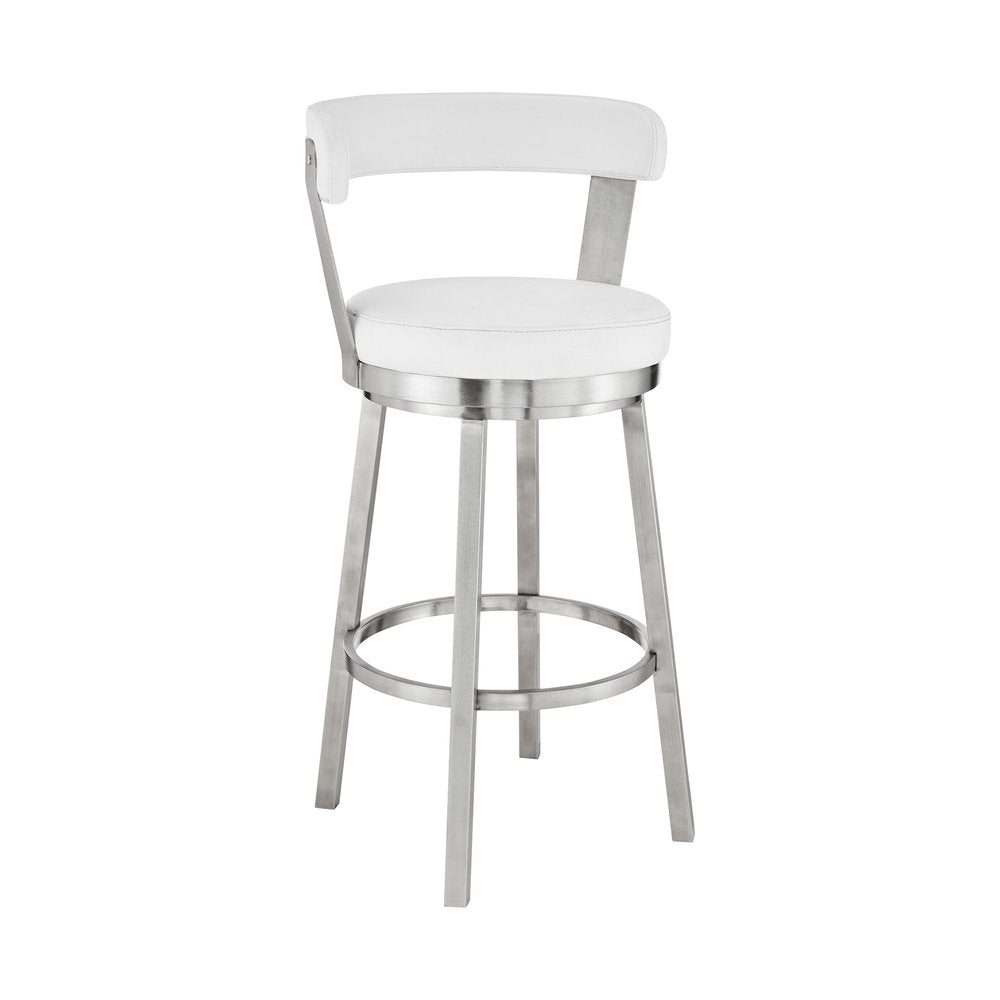 26" White And Silver Fabric And Iron Backless Counter Height Swivel Bar Chair