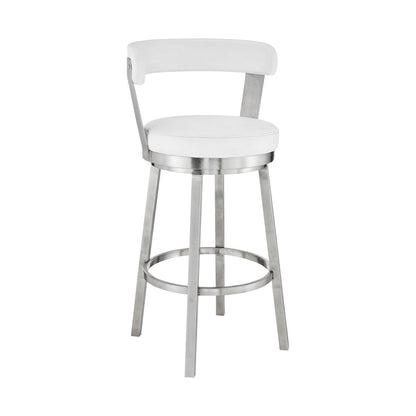 26" White And Silver Fabric And Iron Backless Counter Height Swivel Bar Chair