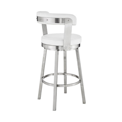 26" White And Silver Fabric And Iron Backless Counter Height Swivel Bar Chair