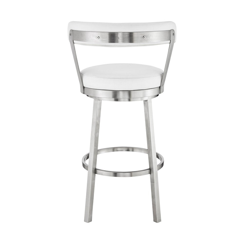 26" White And Silver Fabric And Iron Backless Counter Height Swivel Bar Chair