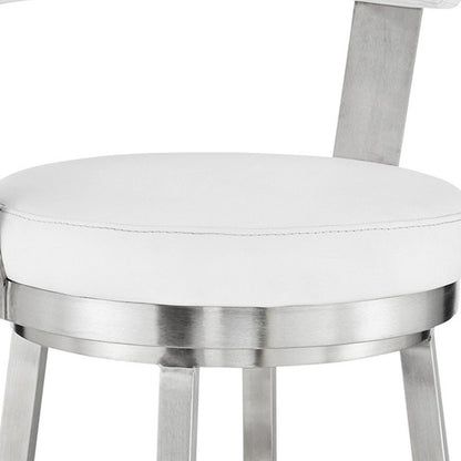 26" White And Silver Fabric And Iron Backless Counter Height Swivel Bar Chair