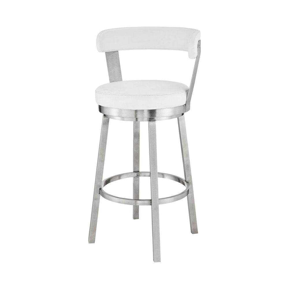 26" White And Silver Fabric And Iron Backless Counter Height Swivel Bar Chair
