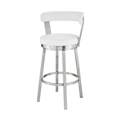 26" White And Silver Fabric And Iron Backless Counter Height Swivel Bar Chair