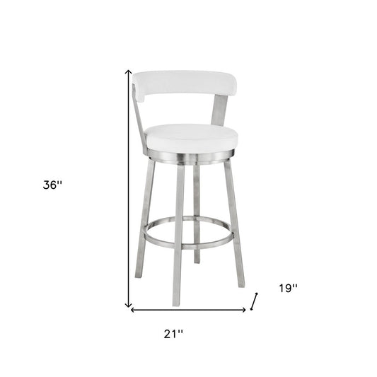 26" White And Silver Fabric And Iron Backless Counter Height Swivel Bar Chair