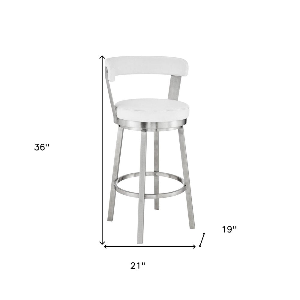 26" White And Silver Fabric And Iron Backless Counter Height Swivel Bar Chair