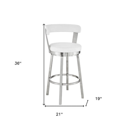 26" White And Silver Fabric And Iron Backless Counter Height Swivel Bar Chair