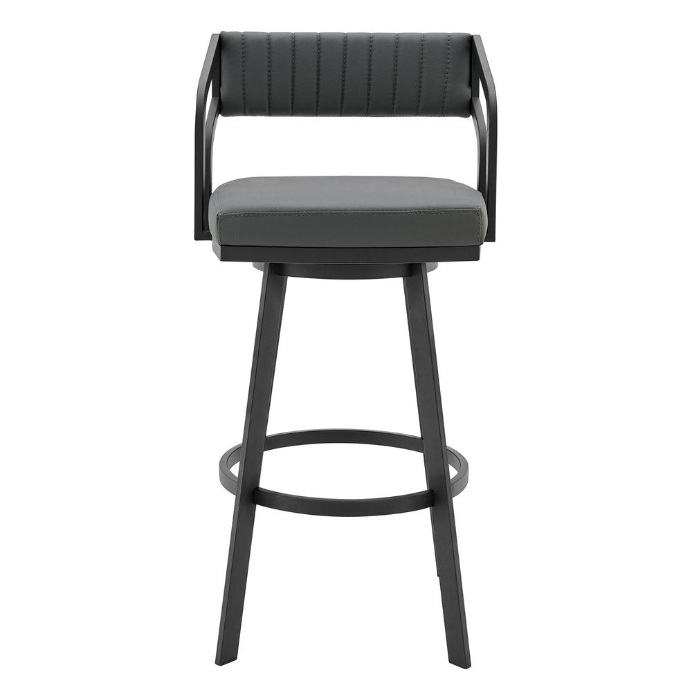 26" Gray And Black Fabric And Iron Low Back Counter Height Swivel Bar Chair