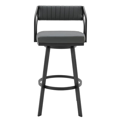 26" Gray And Black Fabric And Iron Low Back Counter Height Swivel Bar Chair