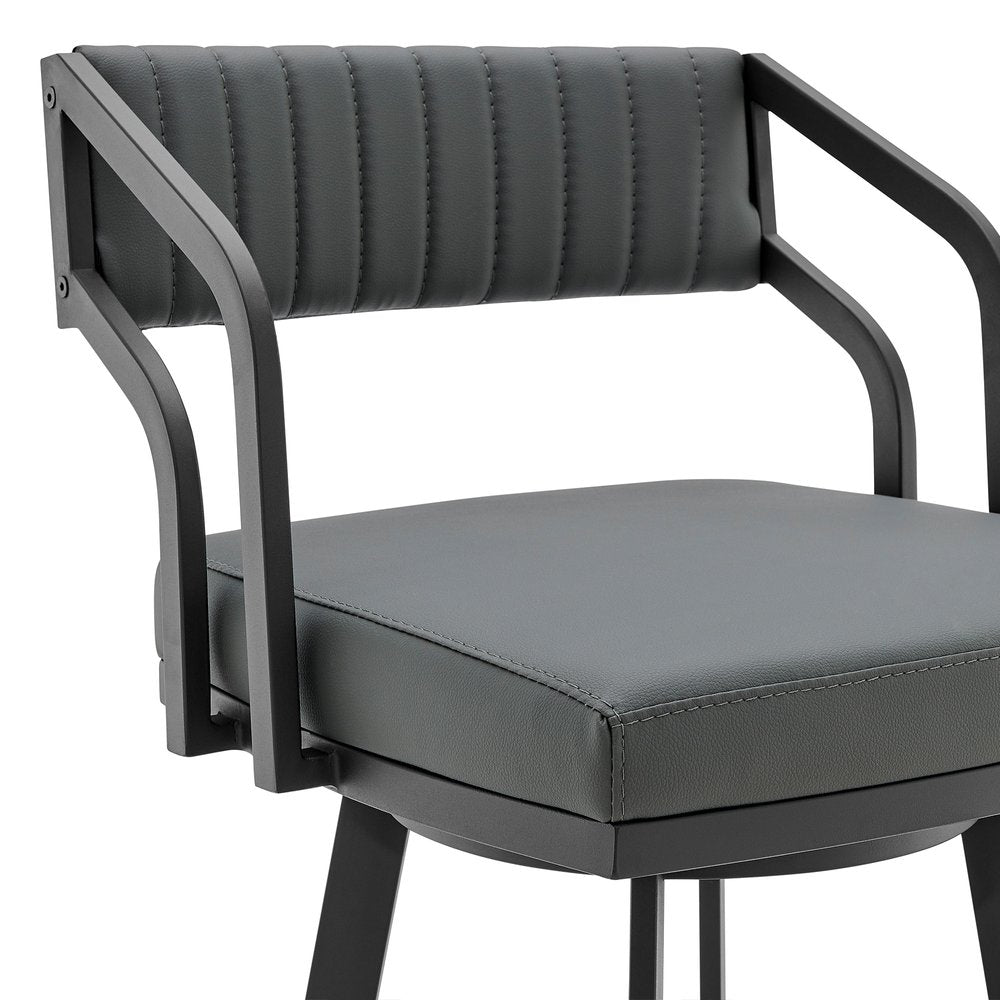 26" Gray And Black Fabric And Iron Low Back Counter Height Swivel Bar Chair