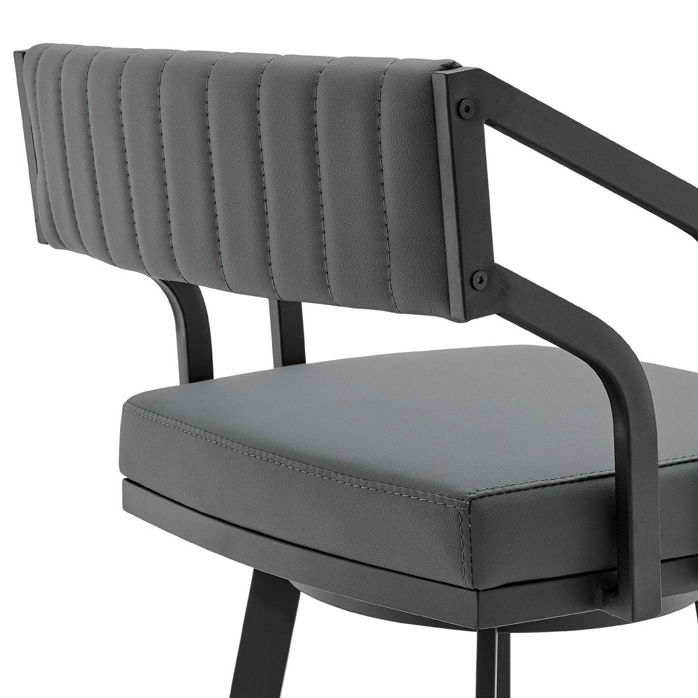 26" Gray And Black Fabric And Iron Low Back Counter Height Swivel Bar Chair